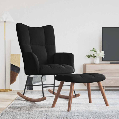 VidaXL vidaXL Schaukelstuhl mit Hocker Samt Schwarz 2