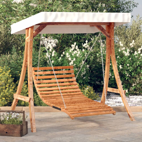 VidaXL vidaXL Swing Bed with Canopy Solid Wood Spruce with Teak Finish 1