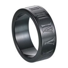 Men's Stainless Steel 8MM High Polished Simple Roman Numerals Ring Black Size 9
