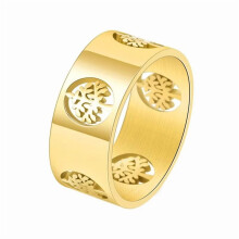 Men's and Women's Stainless Steel Classic Minimalist Polished Openwork Tree of Life Ring Gold Size 11
