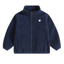 Giacca per bambini a collo alto, tinta unita, stampa, con cerniera, motivo orsetto, calda, foderata, con tasche (6 anni, 140, blu navy)