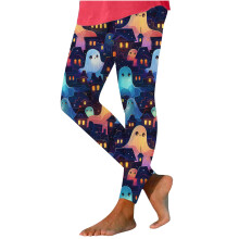 Leggings voor dames met hoge taille, print van spookjes en pompoenen, stretch, plus size, maat S-3XL