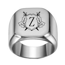 Stainless Steel Personalized Square Initial Alphabet A to Z Ring for Men Women Silver Z Size 9