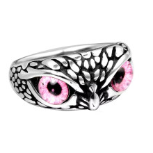 Men's Women's Vintage Animal Owl Head Gothic Biker Gemstone Ring Silver Pink Size 7