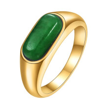 Stainless Steel 8MM Vintage Personality Gemstone Ring for Men Women Gold Green Size 9