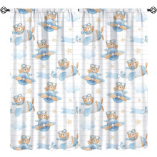 Cartoon Bear Curtains, Blue/White Stripe Thermal Drapes, Rod Pocket, 2 Panels (72"W x 63"L), for Kids Bedroom & Nursery