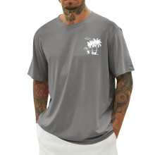 Camicia hawaiana estiva da uomo, vestibilità classica, maniche corte, stampa grafica, casual, morbida, comoda, oversize, grigia, taglia L