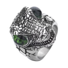 Men's and Women's Stainless Steel Personality Trends Reptile Texture Four Colours Crocodile Ring Green Silver Size 11