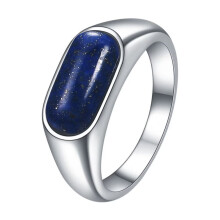 Stainless Steel 8MM Vintage Personality Gemstone Ring for Men Women Silver Blue Size 8
