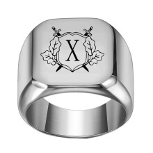 Stainless Steel Personalized Square Initial Alphabet A to Z Ring for Men Women Silver X Size 5