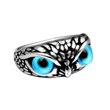Men's Women's Vintage Animal Owl Head Gothic Biker Gemstone Ring Silver Lake Blue Size 10