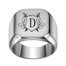 Stainless Steel Personalized Square Initial Alphabet A to Z Ring for Men Women Silver D Size 12
