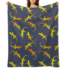 Gecko Party On Dark Blue Printed Throw Blanket,Kids Adults Soft Lightweight Flannel Fleece Blanket for Couch Sofa Bed Living Room 40"50"