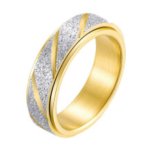 Men's and Women's Stainless Steel 6MM Sandblasted Diagonal Engraving Lucky Relaxation Rotatable Ring Gold Size 12