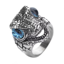 Men's and Women's Stainless Steel Personality Trends Reptile Texture Four Colours Crocodile Ring Blue Silver Size 9
