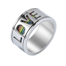 Men's Women's Stainless Steel 11MM Classic Love Rainbow Wedding Band Gay Lesbian LGBT Pride Rotatable Ring Silver Size 12