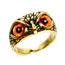 Men's Women's Vintage Animal Owl Head Gothic Biker Gemstone Ring Gold Orange Size 10