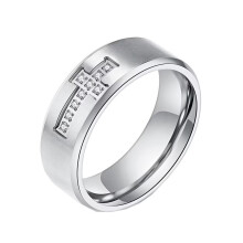 Men's Women's Stainless Steel 8MM Classic Matte Finished Cubic Zirconia Cross Prayer Ring Silver Size 13