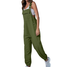 Pantaloni da donna, tuta intera casual da donna, modello ampio senza maniche, gamba larga, pantaloni lunghi con tasche, verde XXL