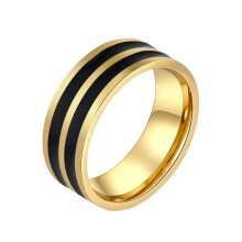 Men's Women's Stainless Steel Black Enamel Ring 8mm High Polished Wedding Band Gold Size 10