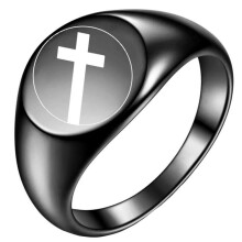 Men's and Women's Stainless Steel 12MM Retro Classic Cross Circular Ring Black Size 12