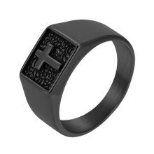 Men's and Women's Stainless Steel Classic Simple Devotion Square Stamp Cross Ring Black Size 12