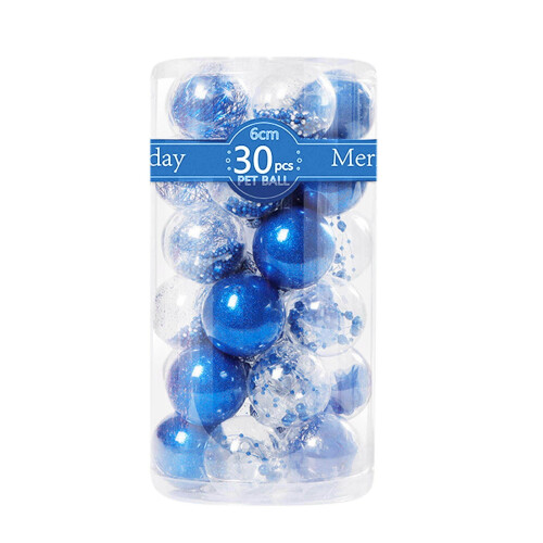 Christmas Tree Ornaments Blue Plastic Balls 30 pcs