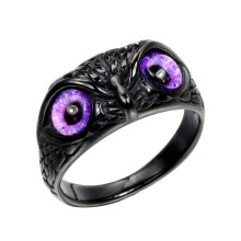 Men's Women's Vintage Animal Owl Head Gothic Biker Gemstone Ring Black Purple Size 13