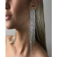Oorbellen met hangertjes van transparante strass-steentjes, zilverkleurig, 1 paar
