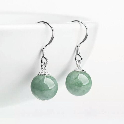 Jadeitperleøreringe Naturlig Jade Grøn 925Sølv