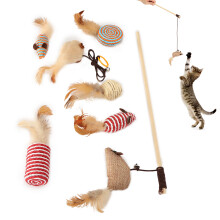Linen Interactive Cat Toy Set – Feather Wand with Mice, 40cm & 54cm