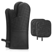 Non-Slip Silicone Oven Gloves Cotton-Lined Heat-Resistant Gloves Microwaveable Cotton Baking Oven Gloves