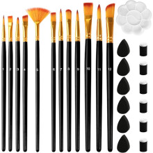 Paint Brushes Set 12 Pcs, Face Paint Brushes and Sponges Set for Oil Watercolor, Detailing, Rock Painting for Kids Adult
