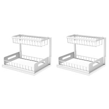 2 Tier Under Sink and Storage, Under Sink Organizer, Slide Out Pull Out Cabinet Organizer Shelf, Metal Sliding Drawer