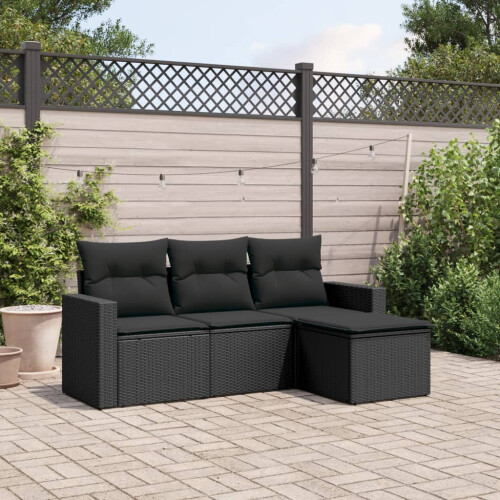 VidaXL vidaXL 4-tlg. Garten-Sofagarnitur mit Kissen Schwarz Poly Rattan 1