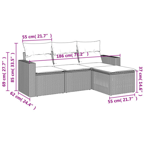 VidaXL vidaXL 4-tlg. Garten-Sofagarnitur mit Kissen Schwarz Poly Rattan 2