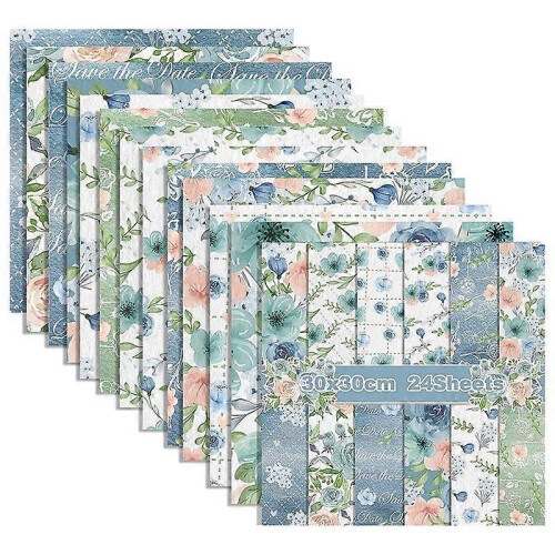 24 feuilles papier aquarelle floral 30.5x30.5cm 2