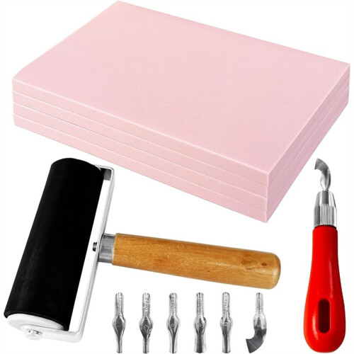 4 Pack Rubber Carving Blocks,Stamp Carving Blocks with Cutter Tools, Rubber Block for Stamp Maker,DIY Printmaking