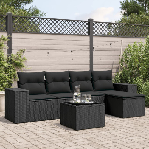 VidaXL vidaXL 6-tlg. Garten-Sofagarnitur mit Kissen Schwarz Poly Rattan 1