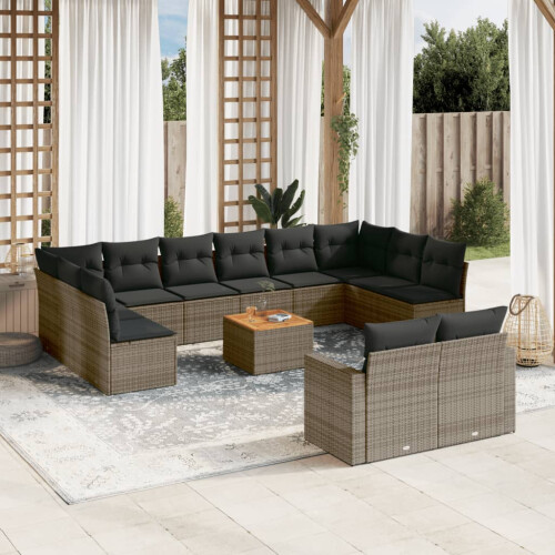 VidaXL vidaXL 13-tlg. Garten-Sofagarnitur mit Kissen Grau Poly Rattan 1