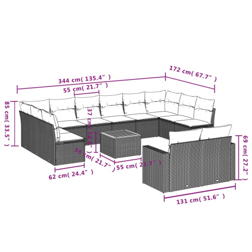 VidaXL vidaXL 13-tlg. Garten-Sofagarnitur mit Kissen Grau Poly Rattan 2