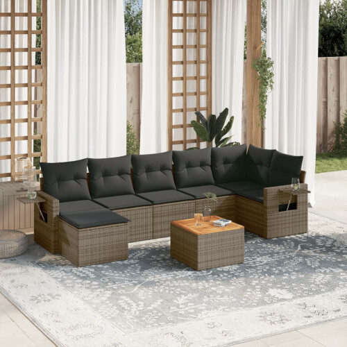 VidaXL vidaXL 8-tlg. Garten-Sofagarnitur mit Kissen Grau Poly Rattan 1
