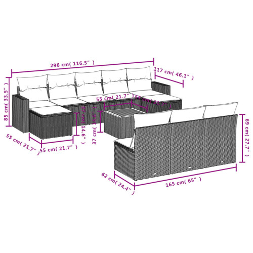 VidaXL vidaXL 11-tlg. Garten-Sofagarnitur mit Kissen Grau Poly Rattan 2