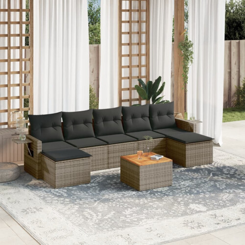 VidaXL vidaXL 8-tlg. Garten-Sofagarnitur mit Kissen Grau Poly Rattan 1