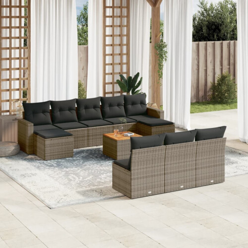 VidaXL vidaXL 11-tlg. Garten-Sofagarnitur mit Kissen Grau Poly Rattan 1