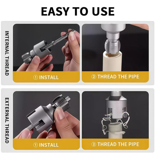 Integrated Internal & External Pipe Threading Tool, Electric Drill Compatible Pvc Pipe Threader Kit, 1/2inch+3/4inch 2