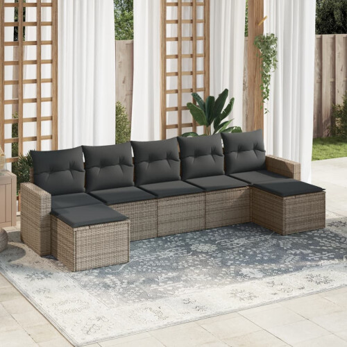 VidaXL vidaXL 7-tlg. Garten-Sofagarnitur mit Kissen Grau Poly Rattan 1
