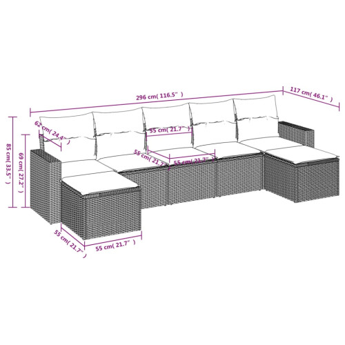 VidaXL vidaXL 7-tlg. Garten-Sofagarnitur mit Kissen Grau Poly Rattan 2