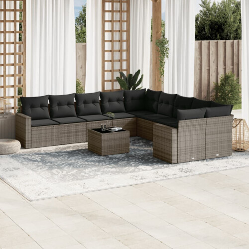 VidaXL vidaXL 11-tlg. Garten-Sofagarnitur mit Kissen Grau Poly Rattan 1
