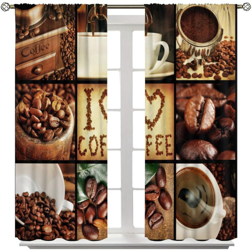 Brown Coffee-Themed Thermal Curtains Rod Pocket 2 Panels 1